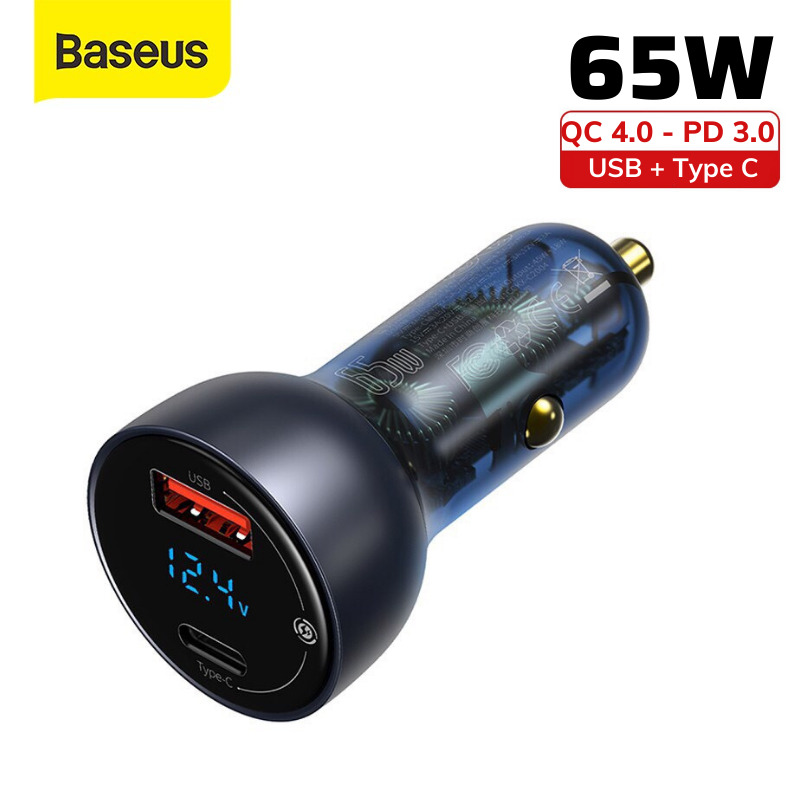  Tẩu sạc ô tô baseus pd 65w qc4.0 qc3.0 2 cổng sạc - cốc sạc nhanh trên oto xe hơi cho iphone ipad macbook samsung oppo xiaomi 