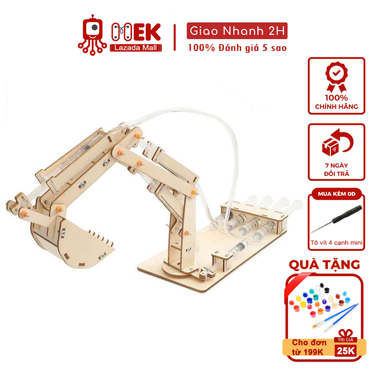 Đồ chơi trẻ em MEKVN bộ lắp ráp mô hình máy xúc bằng piton thủy lực R-20B bằng gỗ phát triển trí tuệ sáng tạo thông minh thí nghiệm khoa học kĩ thuật theo phương pháp giáo dục STEM cho bé trai bé gái tự làm thủ công