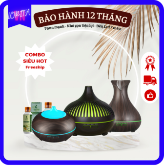 Combo MÁY XÔNG TINH DẦU SIÊU ÂM CAO CẤP 550ml AROMA DIFFUSER VÀ TINH DẦU THIÊN NHIÊN SẢ CHANH - khuếch tán tinh dầu phun sương tạo ẩm không khí mạnh