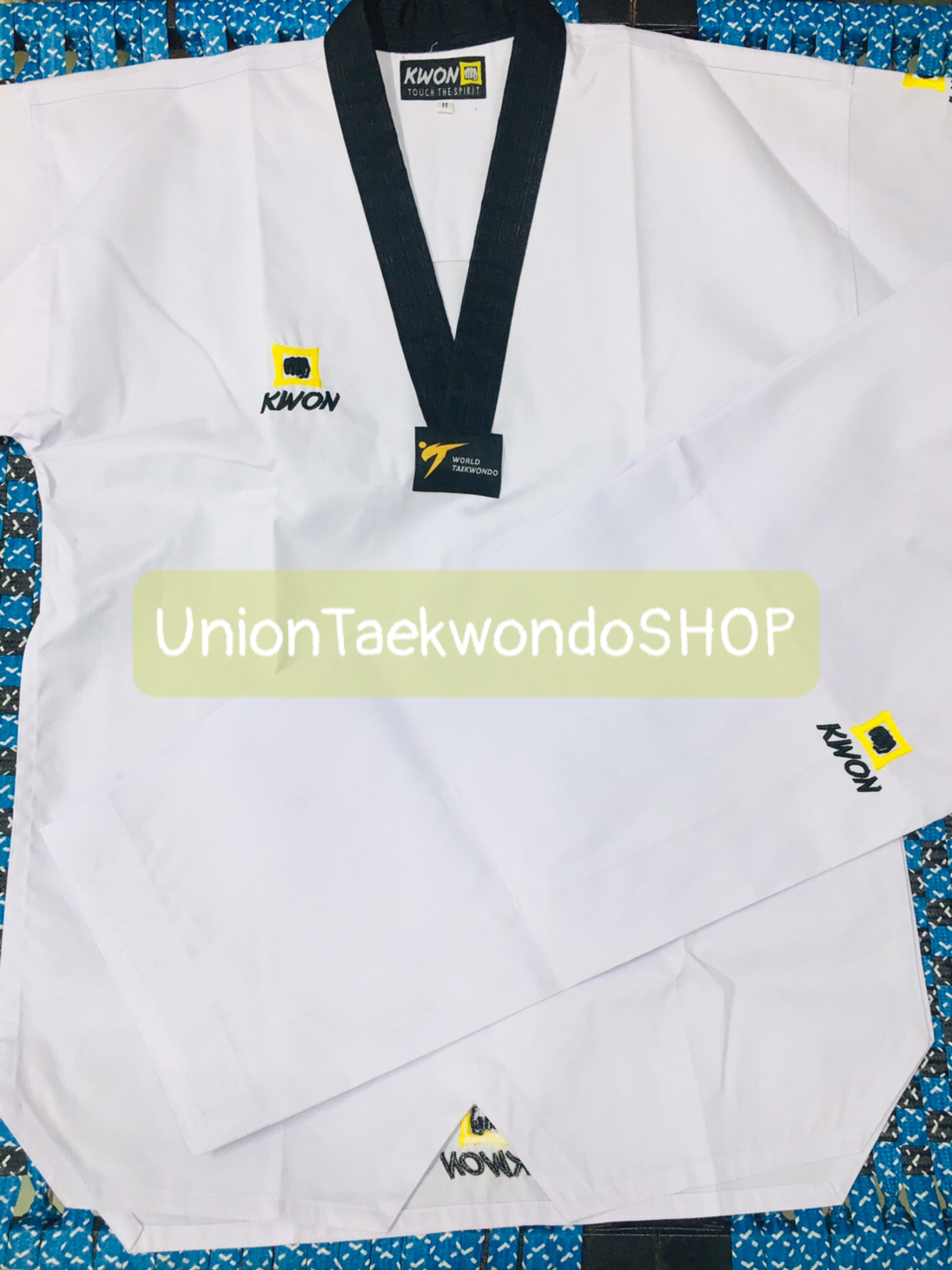 Bộ quần áo võ phục taekwondo cổ đen kwon basic tặng kèm móc khóa chibi x uniontaekwondoshop