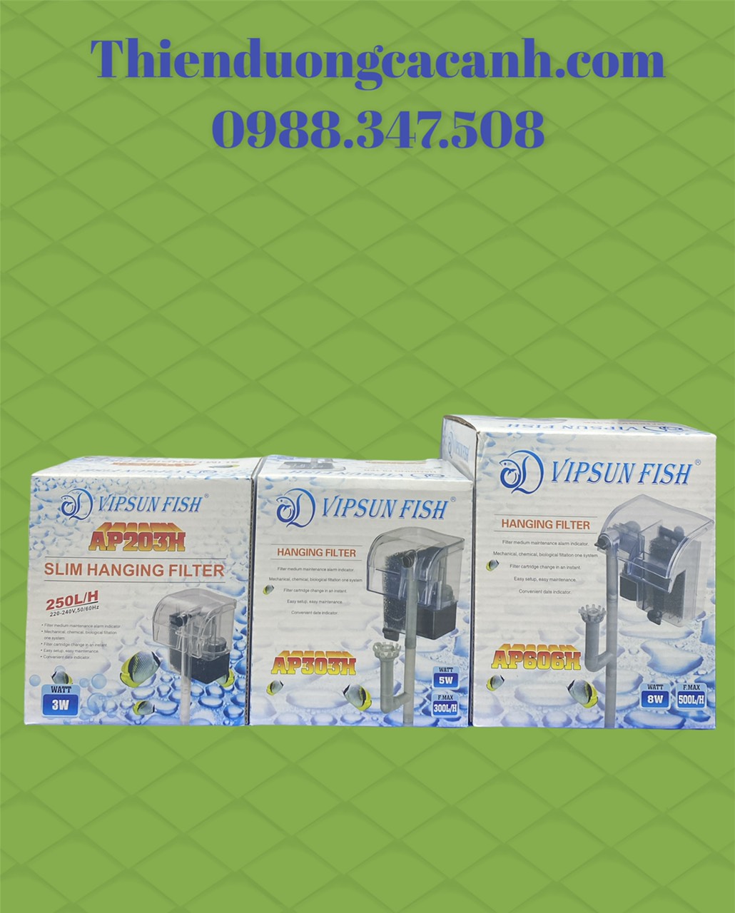 Lọc thác cho hồ cá nhỏ vipsun ap-203h-303h-606h