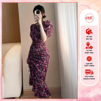 CATI Đầm hoa ôm body đuôi cá tay bồng (1649)