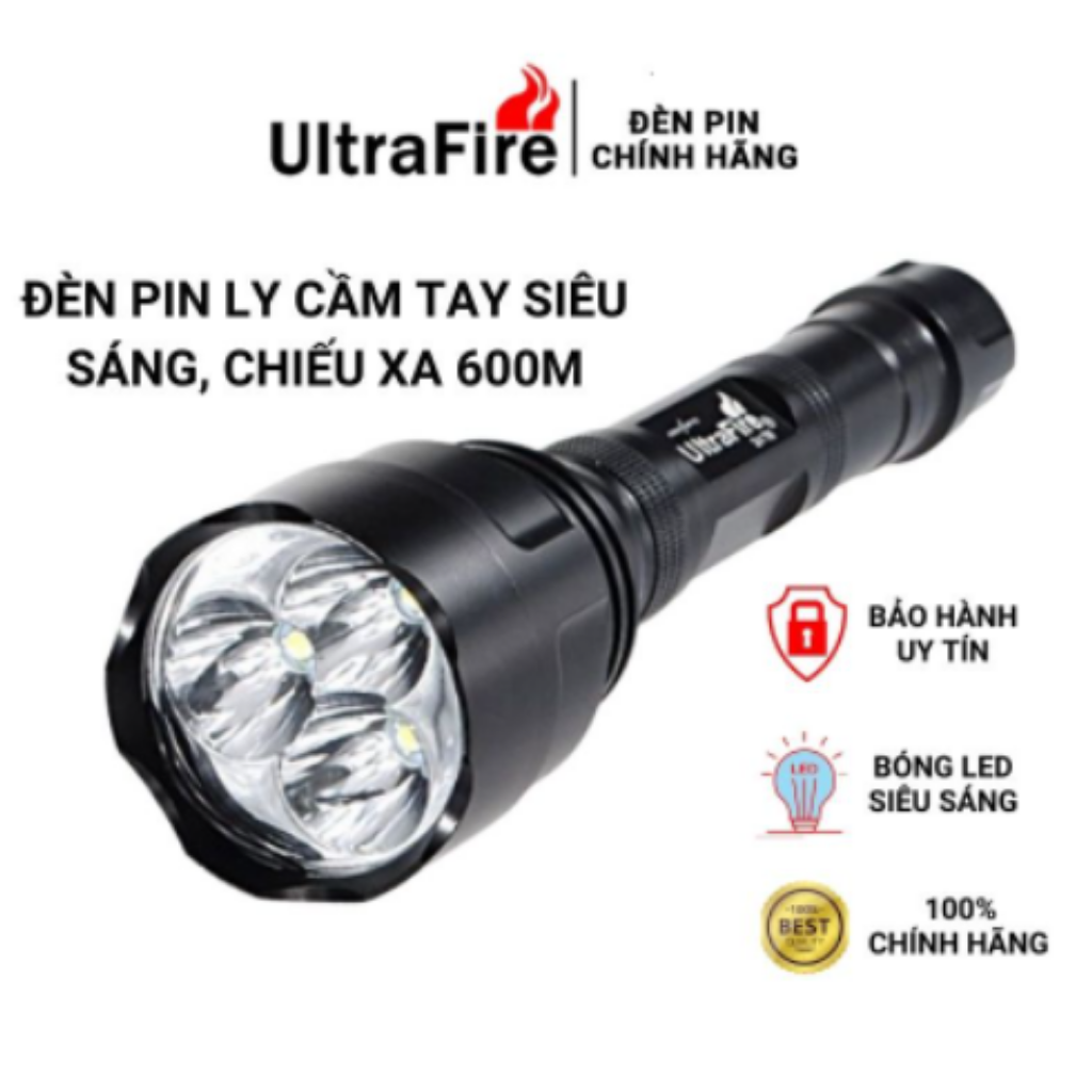 Đèn pin cầm tay mini sản phẩm chính hãng ultrafire - pin 6800mah siêu mạnh - bảo hành 12 tháng