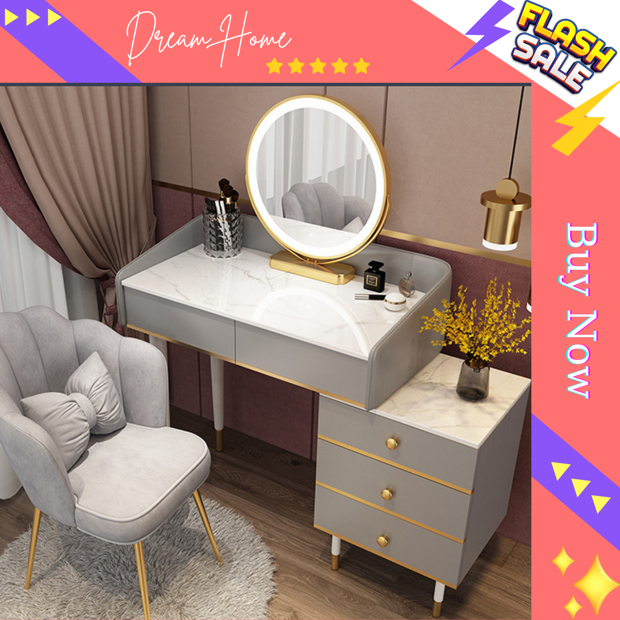 Bàn trang điểm kèm gương led hiện đại 1m BTDD Dream_Home