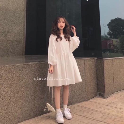 Đầm baby doll trắng tay phồng nữ [FREESHIP] Váy dự tiệc tiểu thư bánh bèo,  dáng suông ngắn ulzzang SIÊU ĐẸP | Shopee Việt Nam