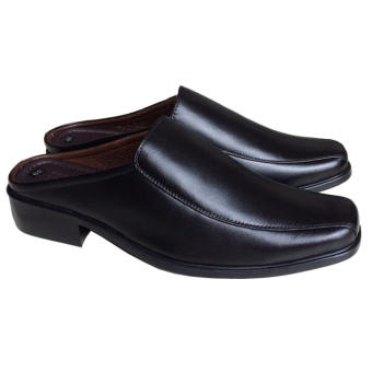 Dép nam bít mũi da bò  đế cao 4cm màu đen  THBM62