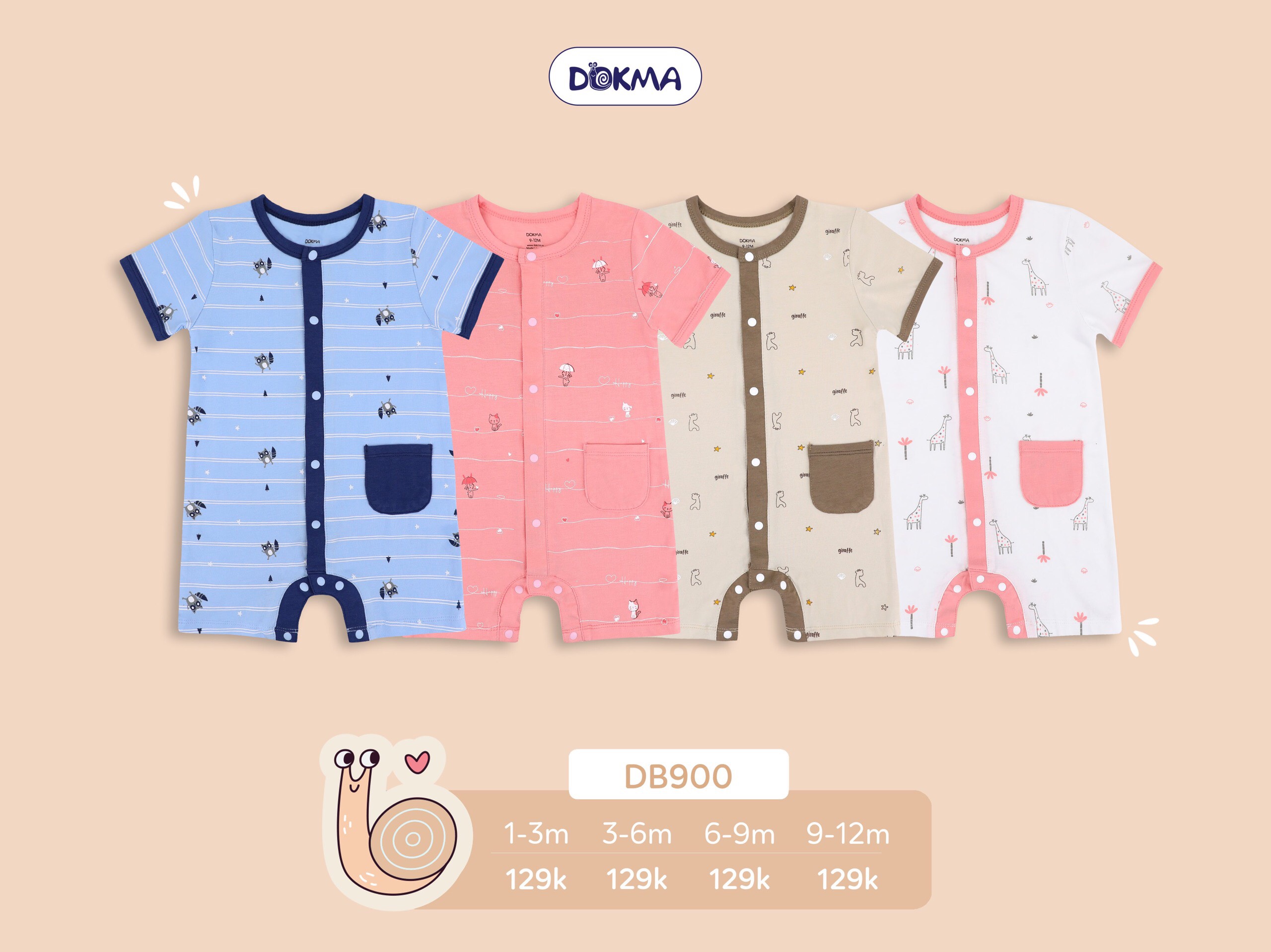 Body cài giữa cộc tay cotton /tăm/bamboo cho bé sơ sinh - DOKMA