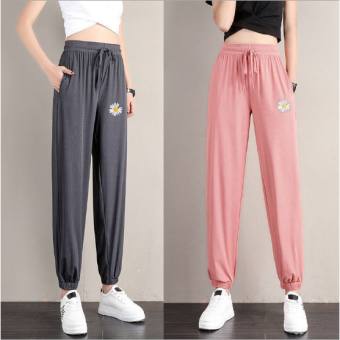 Quần Jogger nữ thun tăm thêu hoa cúc