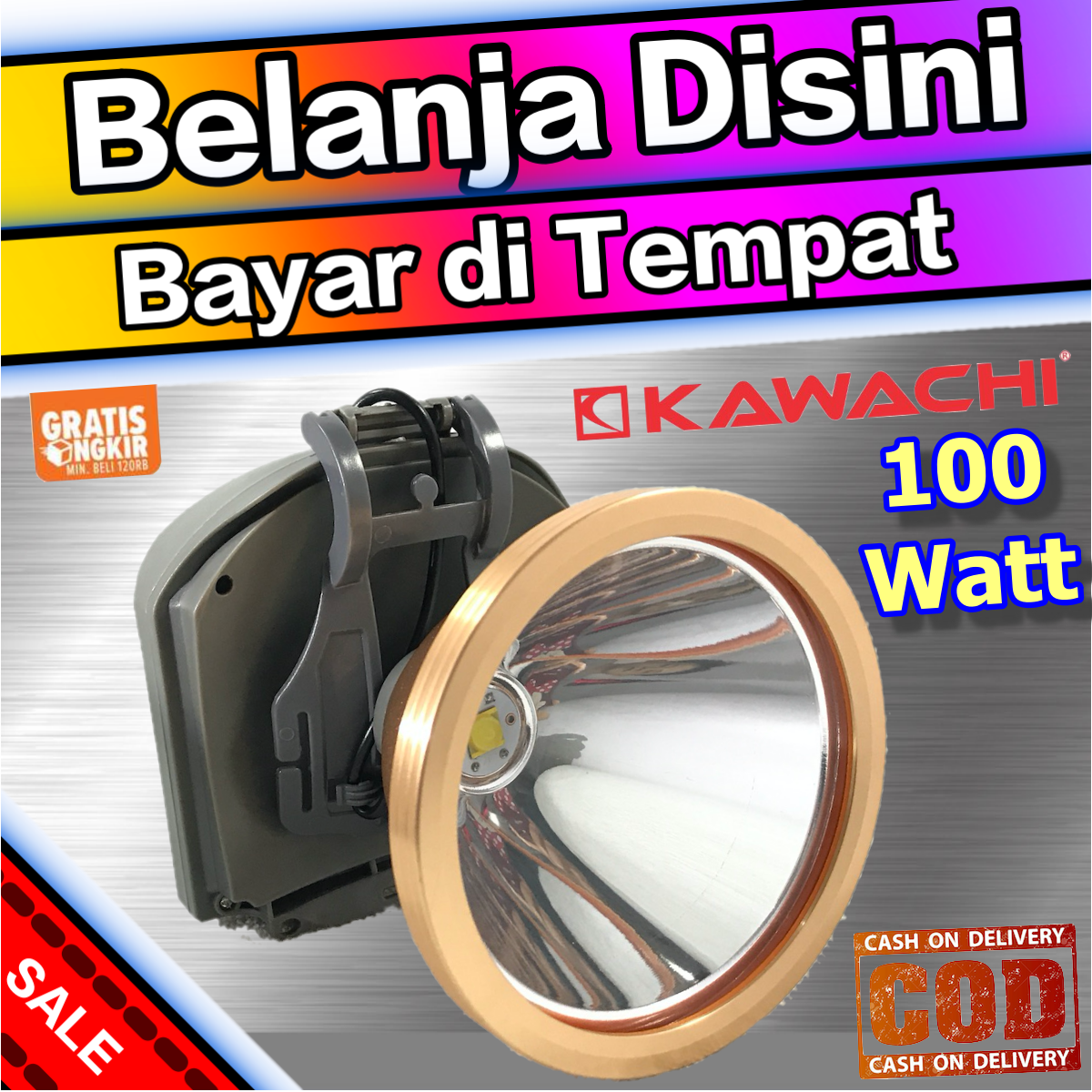 Bisa COD Kawachi Senter Kepala Super Jumbo LED 100w 100 Watt + 6pcs Big SMD LED Lithium Cas Recas Rechargeable Tahan Lama 40 Jam Super Terang 14500 mAh Outdoor Tool Headlight Flash Light Super Terang Dimmer Laz COD Sasa Mall - Merek Kawachi Harga 547,500 rupiah*Gratis Ongkir