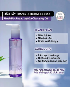[Nhacuabeautyholic]  Dầu tẩy trang Celimax Fresh Blackhead Jojoba Cleansing oil