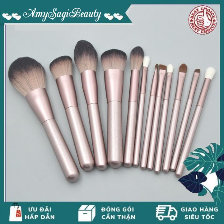 Bộ cọ trang điểm 12 cây thân bạc lông siêu mềm có bao đựng - ctdb12