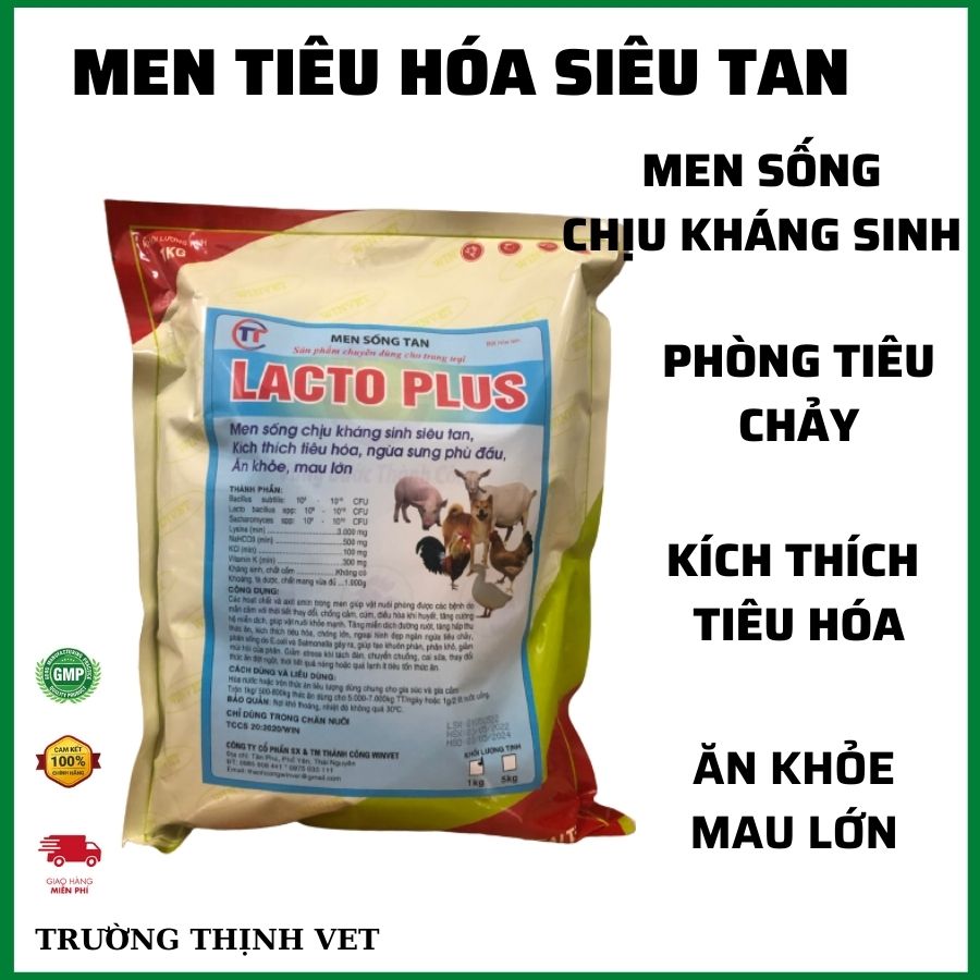  Men tiêu hóa chịu kháng sinh bổ sung lợi khuẩn Lacto plus gói 1kg  có 10 gói 100g  chó mèo lợn gà chim... thú y trường thịnh 