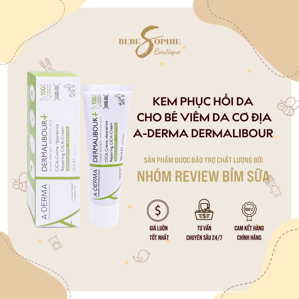 Chính hãng - Kem làm dịu da cho bé viêm da cơ địa A- Derma Dermalibour 50ml