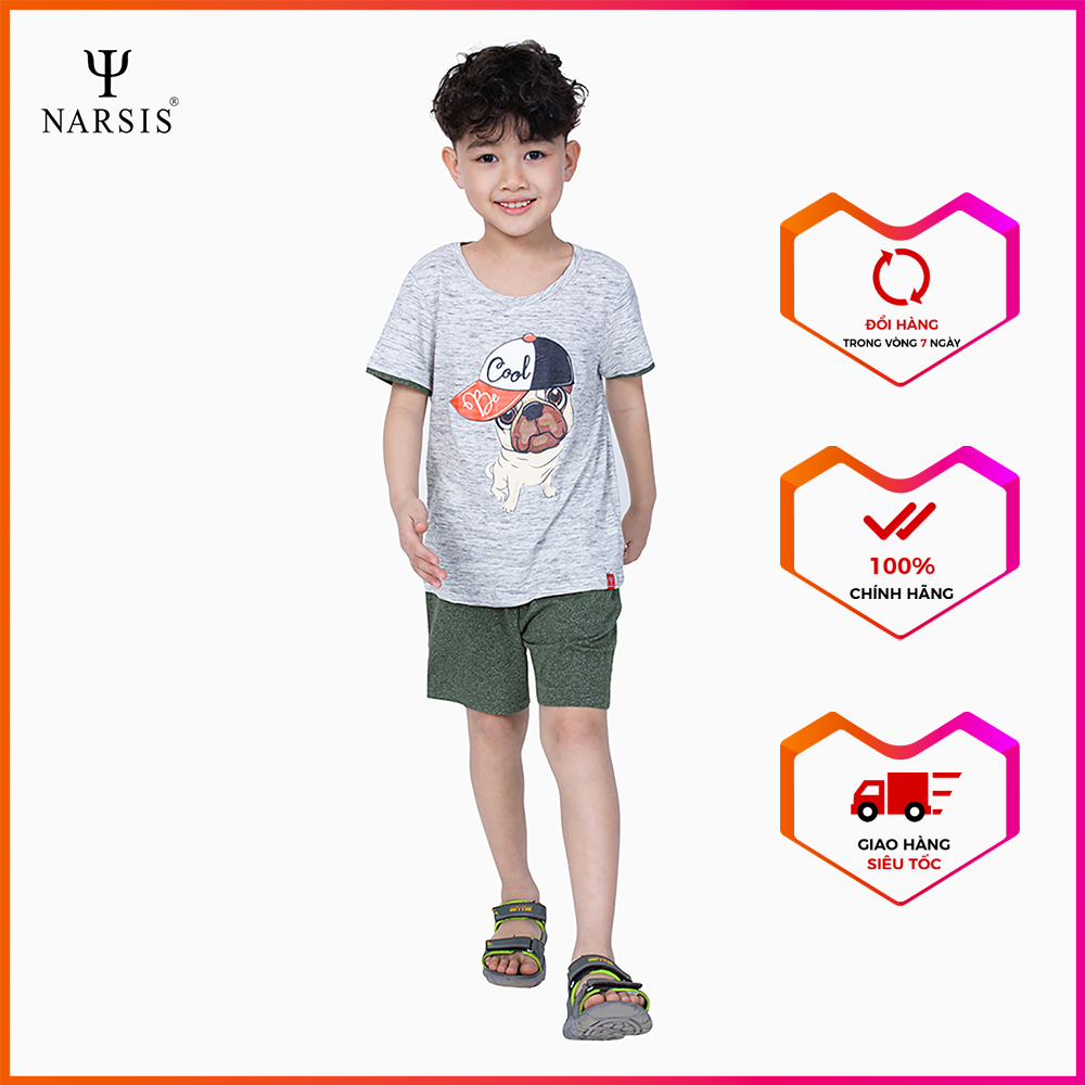 Bộ đồ hè bé trai narsis ke0028 ghi xanh lá