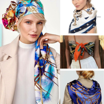 Khăn phụ kiện quấn Làm Áo - Khăn Turban Lụa Vuông Quàng Cổ Nữ Đẹp Cao Cấp Phong Cách Châu Âu Miamo