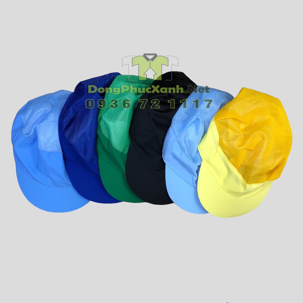 Nón vải lưới trùm tóc Mũ bảo hộ công nhân thực phẩm thủy sản màu trắng - xanh