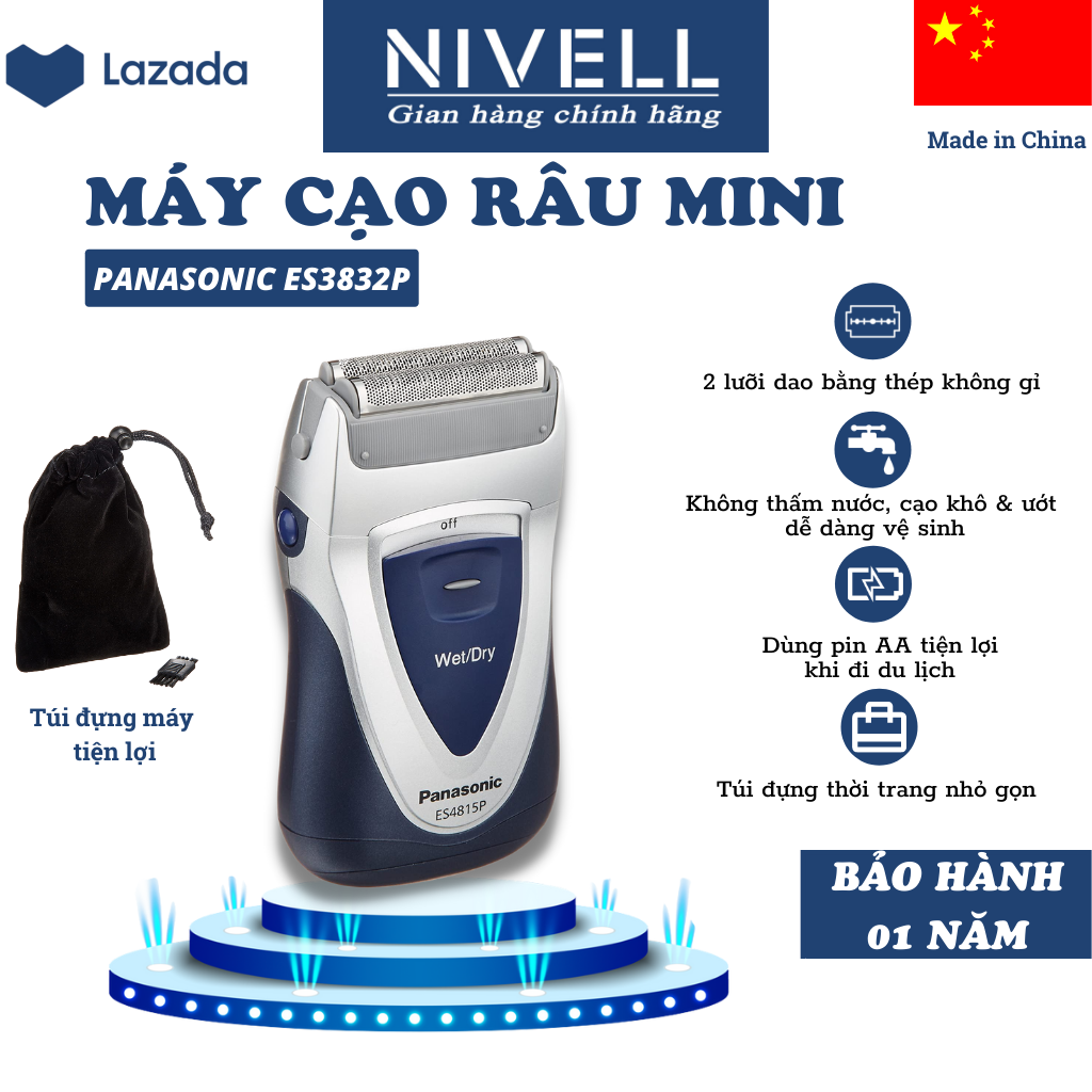 Máy cạo râu Panasonic ES4815P 2 lưỡi chuẩn chính hãng nội địa Nhật Bản, dành cho nam, cạo khô và ướt, công suất cao, dùng pin AA tiện lợi, dễ vệ sinh, màu trắng - xanh, bảo hành 1 năm toàn quốc