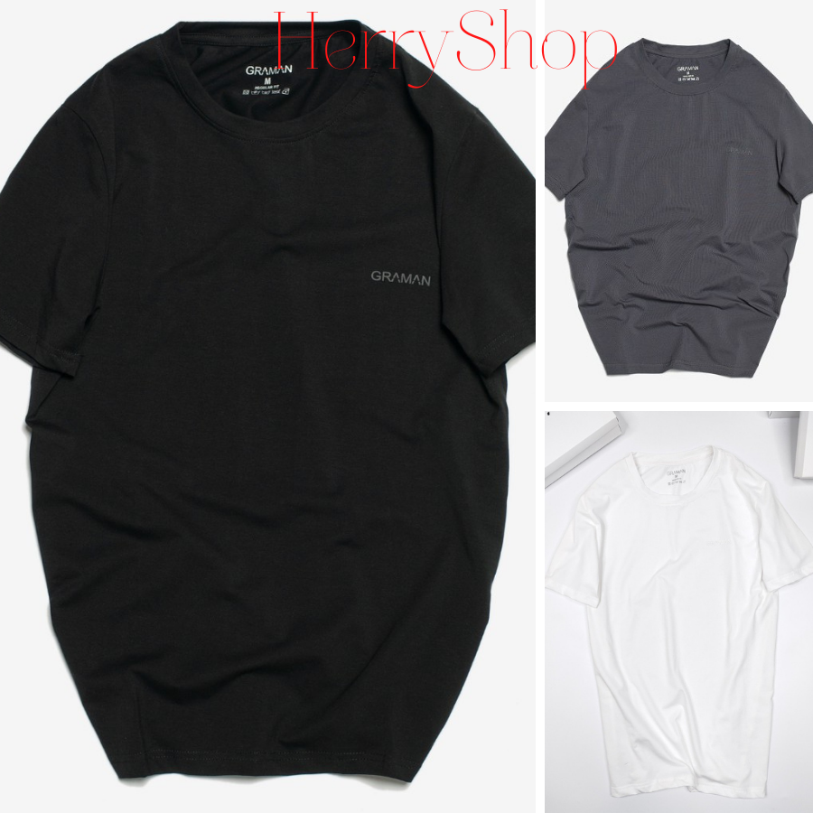 Áo thun nam cổ tròn chất cotton, co giãn 4 chiều, chất vải dày dặn HerryShop - GHI