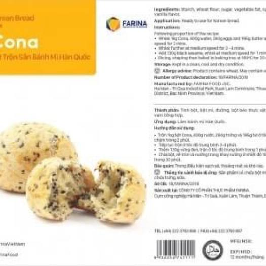 Bột Trộn Sẵn Làm Bánh Mì Vừng Đen Cona Hàn Quốc Siêu Ngon Gói 1kg (Có Hướng Dẫn Cách Làm)