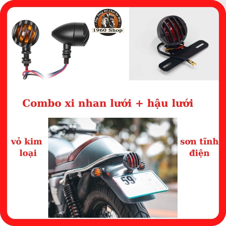 Combo 2 đèn xi nhan kèm đèn hậu 🏍🛵xi nhan hột vịt lưới thép kèm hậu có lưới bảo vệ🏍🛵xi nhan classic hột gà + hậu tròn classic thép sơn tĩnh điện và xi inox