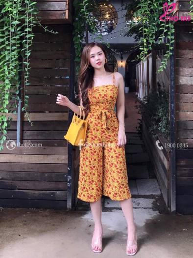 JUM Lửng 2 Dây Lụa Hoa Phối Nơ Thắt Eo Siêu Xinh. Qc