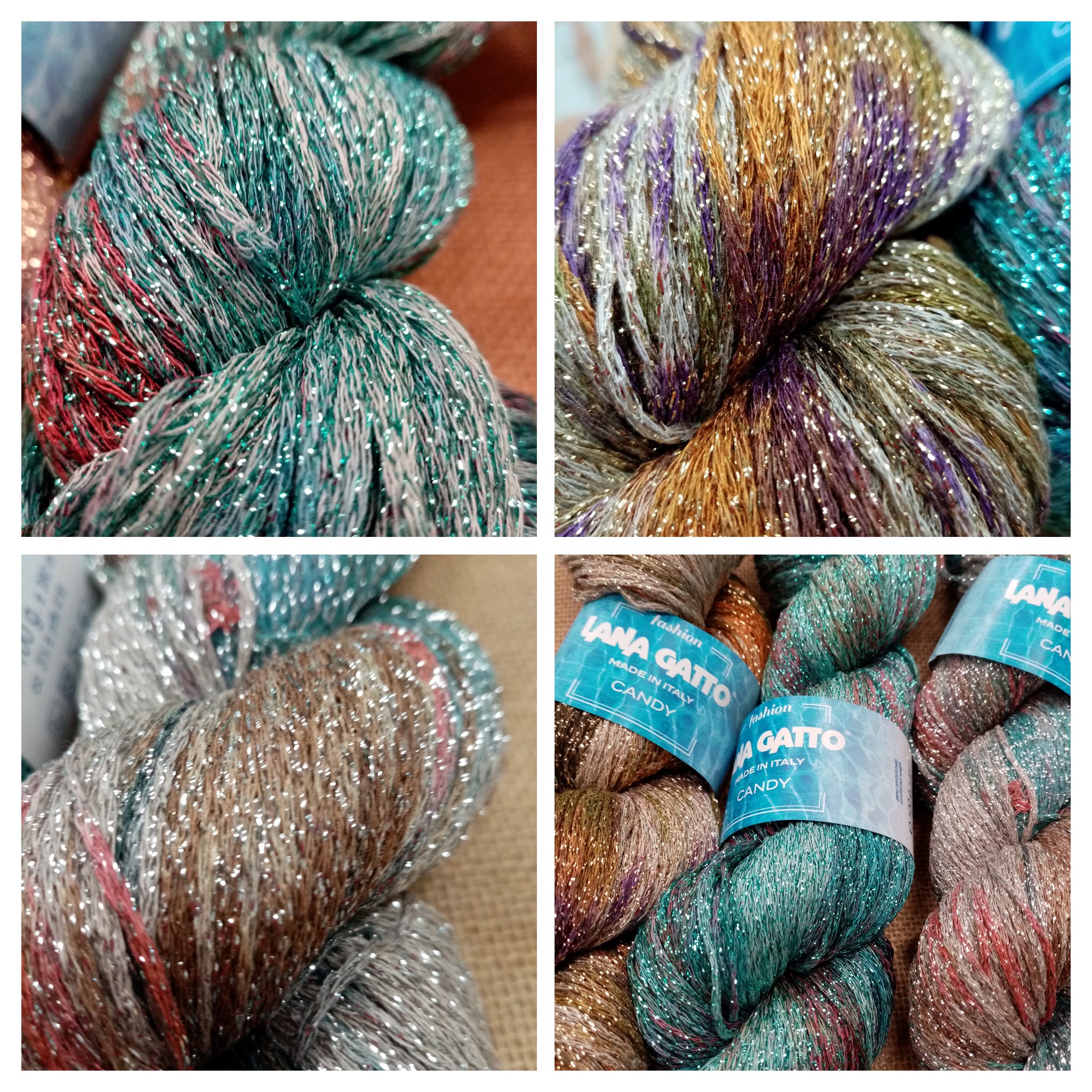 Cuộn len sợi loang nhiều màu viscose pha kim tuyến siêu mềm mượt Lana Gatto Candy