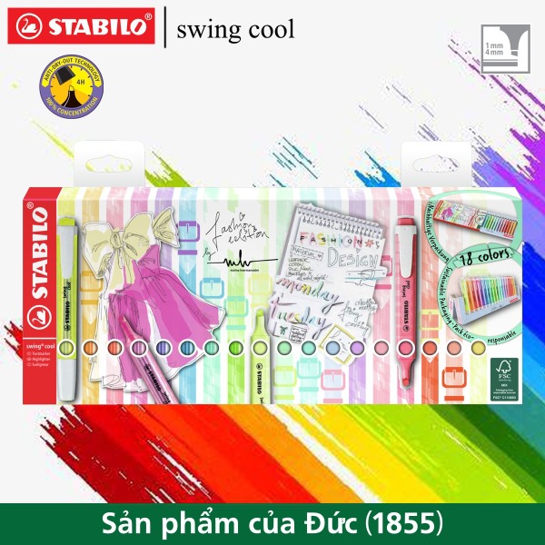 Hộp 18 bút dạ quang stabilo swing cool/ swing cool pastel