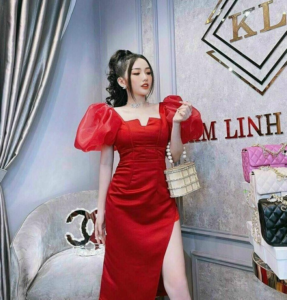 [HCM] Đầm Váy Nữ Ôm Body Tay Phồng Voan Kiếng Xẻ Tà Cổ Vuông Thiết Kế Sang Chảnh Đi Làm Công Sở, Đi Chơi Du Lịch Cực Xinh Đẹp Beta Fashion, Free Size (40-55) Ký Mặc Vừa Nha