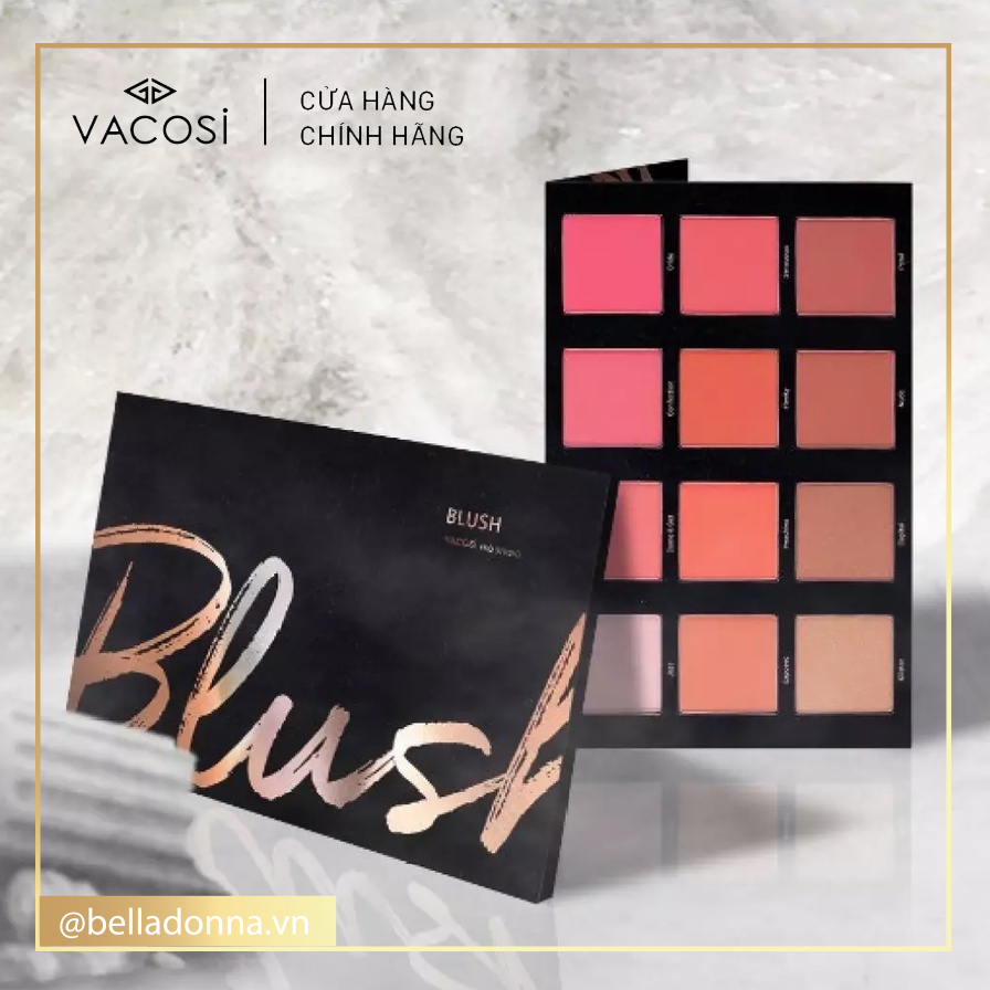Bảng phấn má hồng chuyên nghiệp 12 ô vacosi pro studio blush palette - 66bp 45g