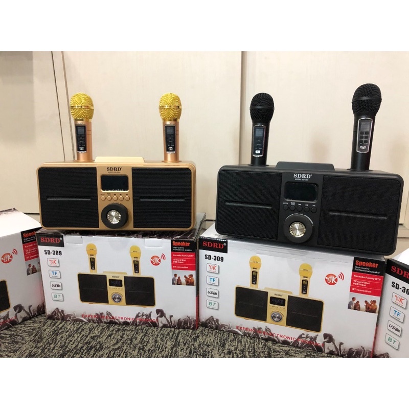 Loa karaoke bluetooth sd 309 - loa mắt cú cao cấp - tặng kèm 2 micro không dây có màn hình lcd - sạc pin cho micro ngay trên loa - chỉnh bass treble echo ngay trên micro - loa xách tay du lịch cực chất