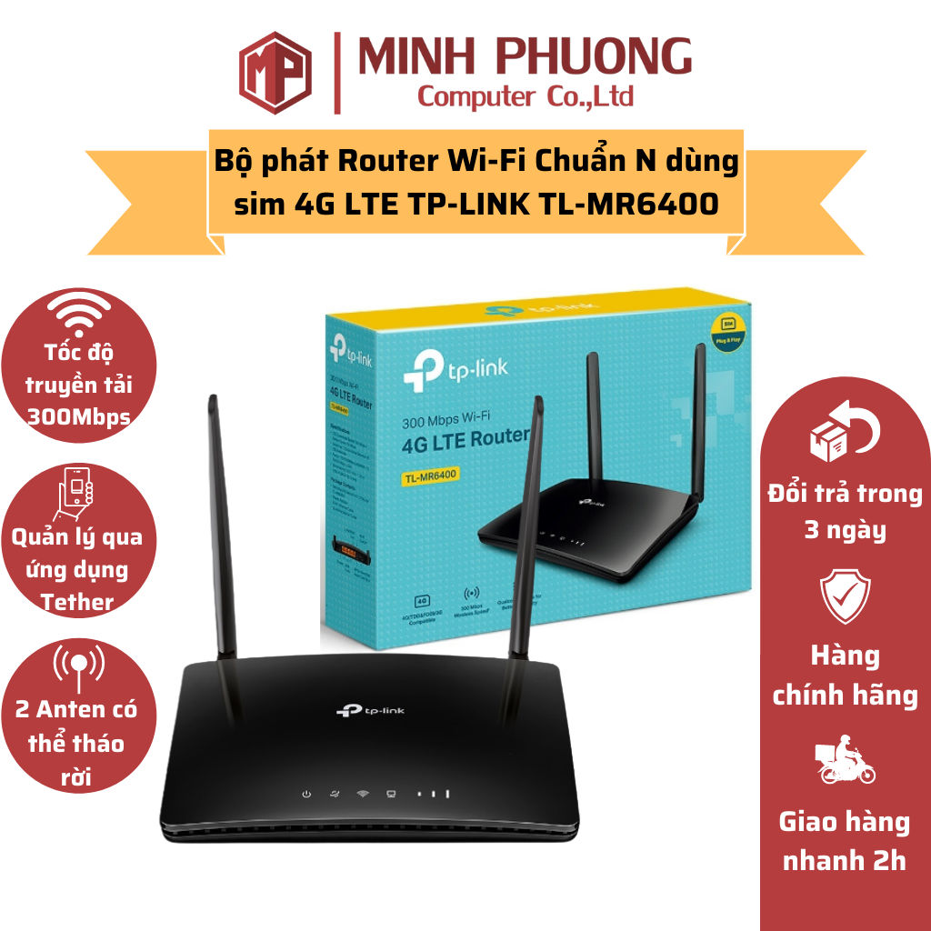 Bộ phát router wi-fi chuẩn n dùng sim 4g lte tp-link tl-mr6400 tốc độ 300mbps