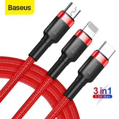 Baseus 3 in 1 USB Cable For iPhone 13 12 11 Fast Charging USB Type C Cable For Samsung S20 S10 Xiaomi Huawei Vivo Micro USB Data Cable (2)