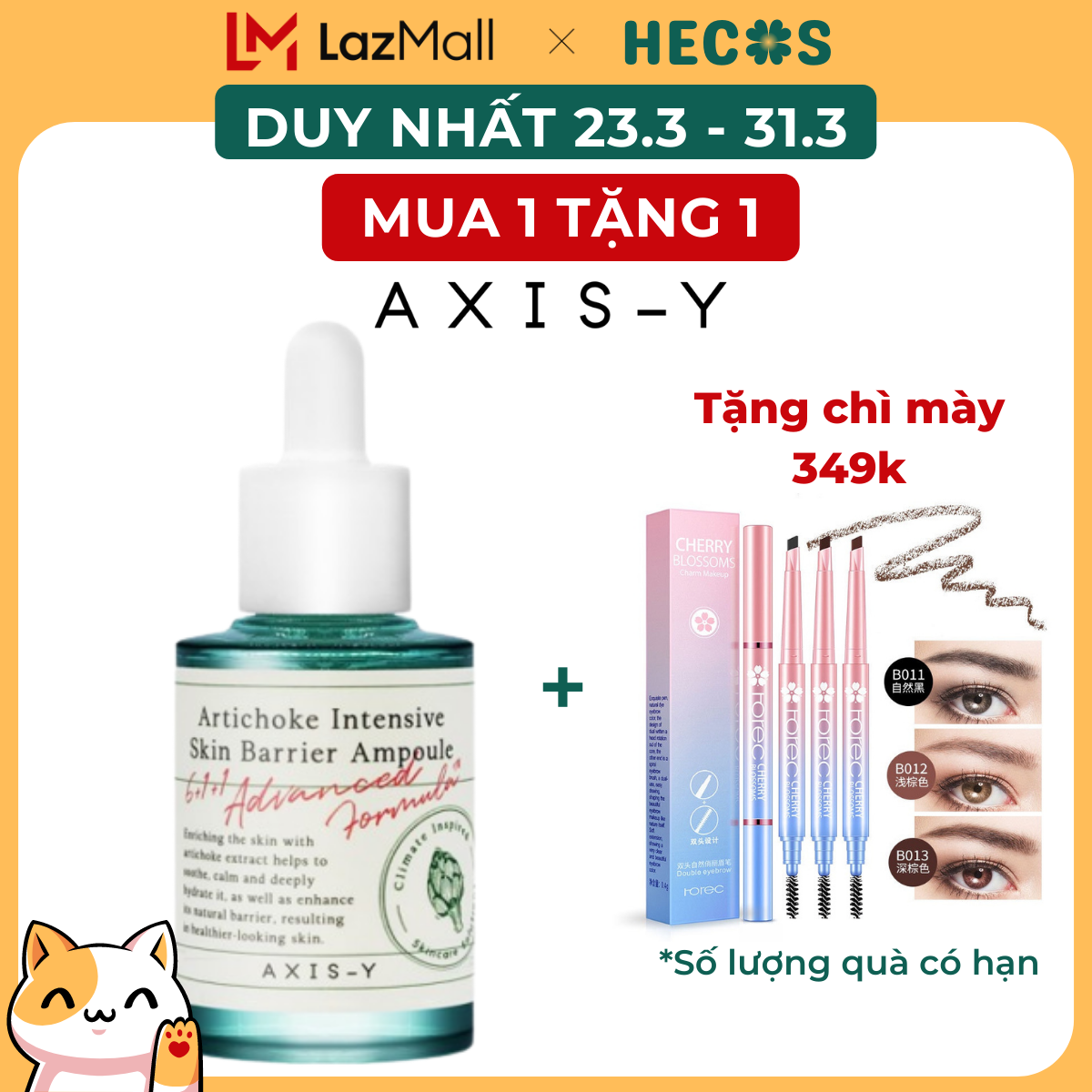 Tinh chất dưỡng Axis-Y Ampoule 30ml chiết xuất Atiso làm dịu, phục hồi da, dưỡng ẩm phù hợp cho da mụn, da nhạy cảm, da kích ứng - HECOS