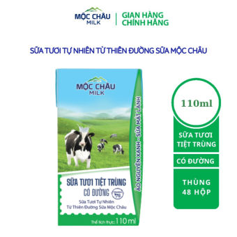 Thùng 48 hộp Sữa tươi tiệt trùng có đường 110ml Mộc Châu Milk