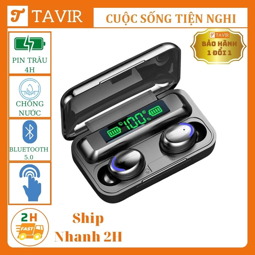 Tai nghe bluetooth 5.0 F95 F9 Pro, cảm ứng, pin trâu, chống nước, âm thanh tuyệt vời, cảm ứng nhạy, hộp làm sạc dự phòng - Tavir