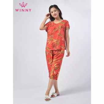 WINNY - Bộ đồ lanh cộc tay quần ngố mặc nhà họa tiết hoa lá 2MNLA23007N