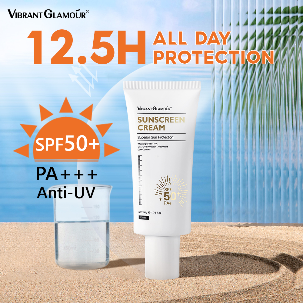 Gambar VIBRANT GLAMOUR sunscreen spf 50 sunblock cream sun cream face sun glow suncreen moisturizer whitening sun screen for face spf 50 body sunblock UVA UVB skin protect brightening fade dark spots repair skin care ??? ?? 50g