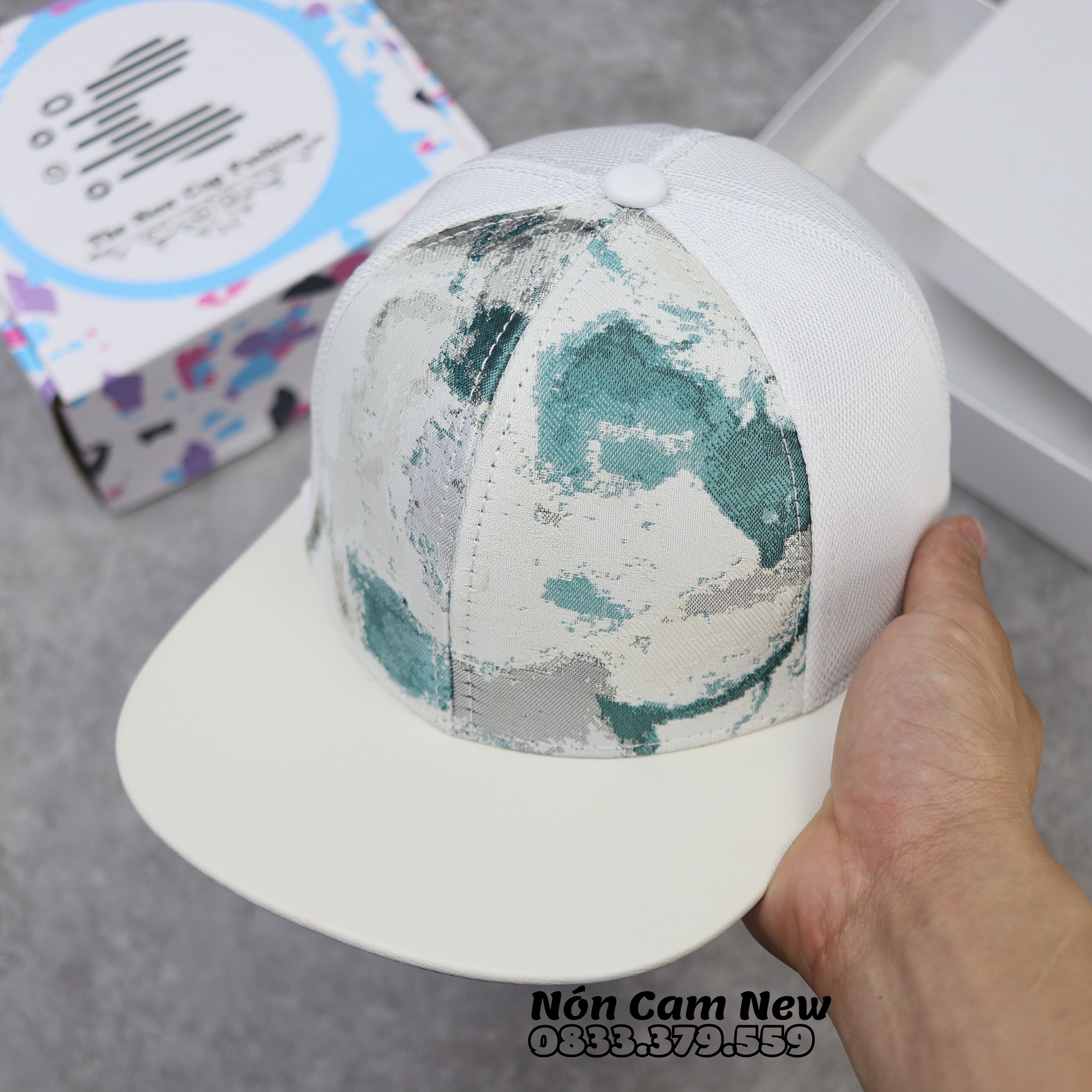 Mũ nón cam snapback vải dệt sợi màu trắng 3d form chuẩn