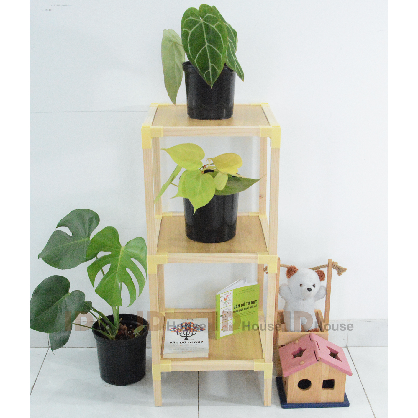 Kệ gỗ, kệ sách, tab đầu giường 3 tầng tự lắp ráp IDHOUSE 3T001 - gỗ thông tự nhiên - mặt gỗ melamin vân gỗ  (tặng kèm búa cao su)