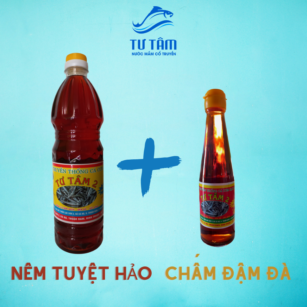 Combo nước mắm cá cơm cà ná và nước mắm nhỉ cá cơm cà ná tư tâm - chai nhựa 1 l và chai thủy tinh 250 ml