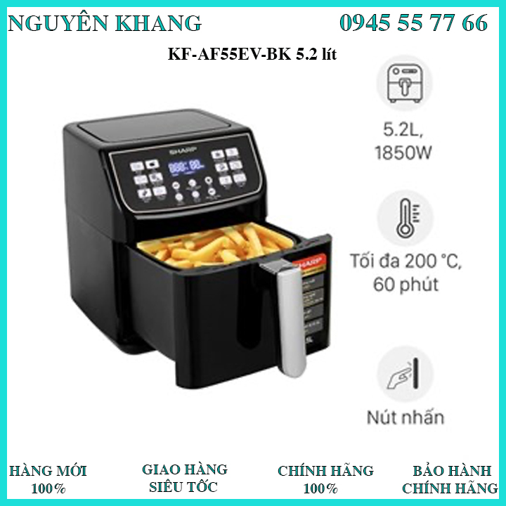 Nồi chiên không dầu sharp kf-af55ev-bk 5.5 lít