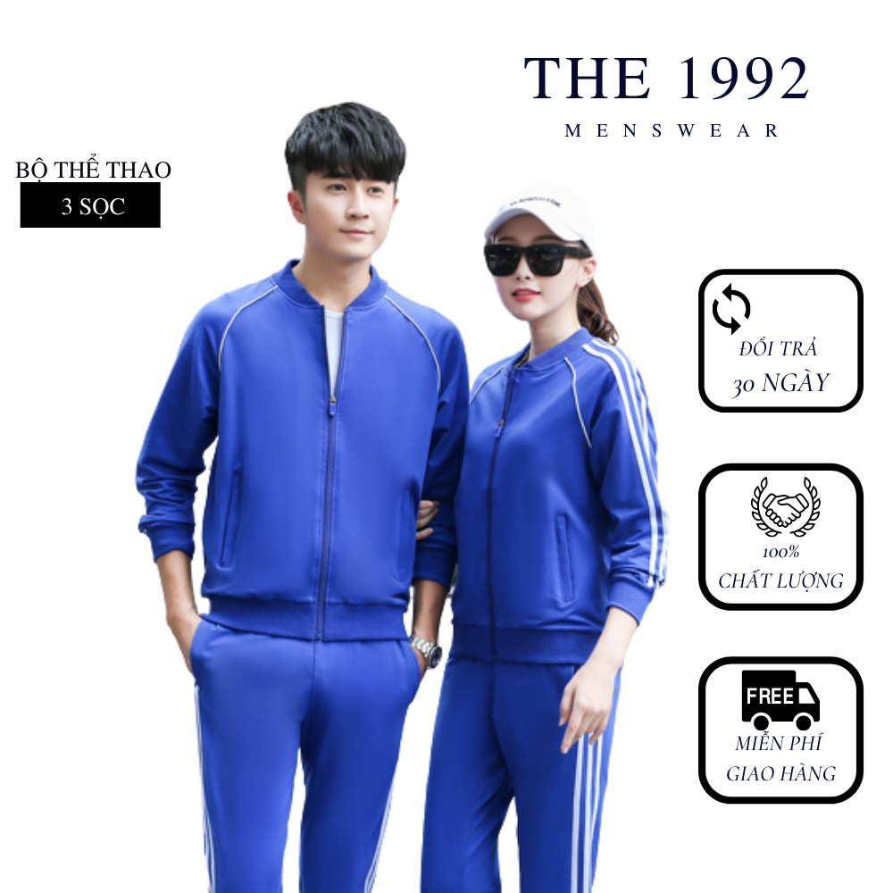 Bộ quần áo thể thao nam thu đông the 1992 menswear, bộ quần áo khoác nỉ nam chất nỉ kẻ sọc có khóa kéo 3 màu