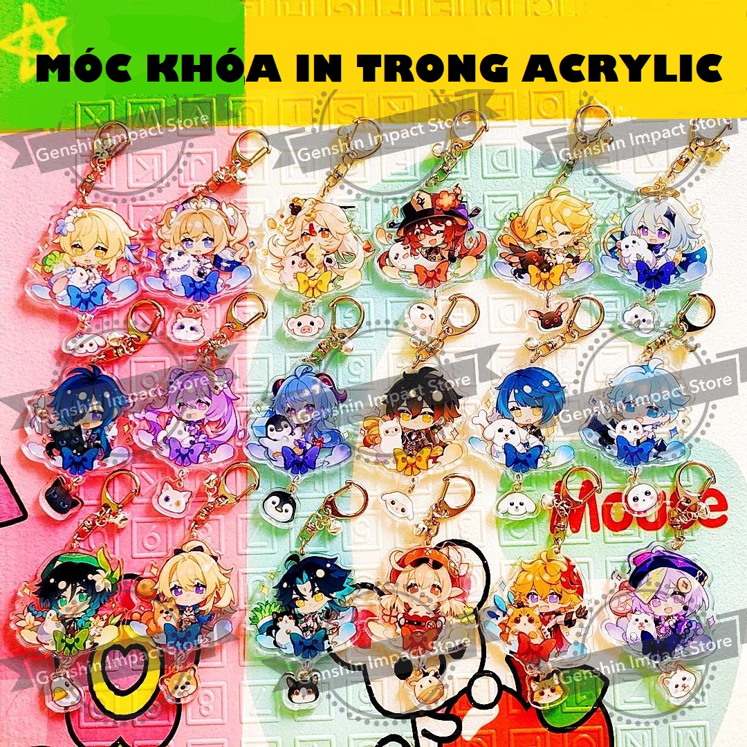 [IN GIỮA ACRYLIC]Móc khóa Genshin Impact kiểu ôm Pet Zhongli Ganyu Hutao Xiao Chongyun Keqing Klee Xingqiu Qiqi Jean Venti Kaeya Lumine Aether Paimon Childe