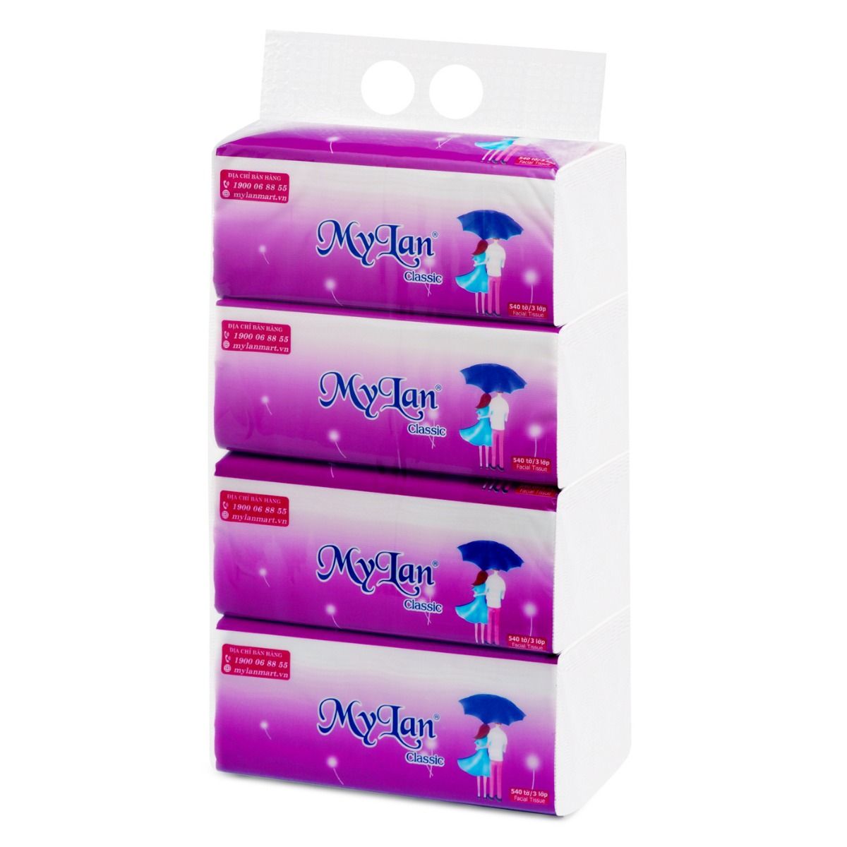 Khăn giấy rút tình nhân 450 tờ 3 lớp gói, 4 gói xách