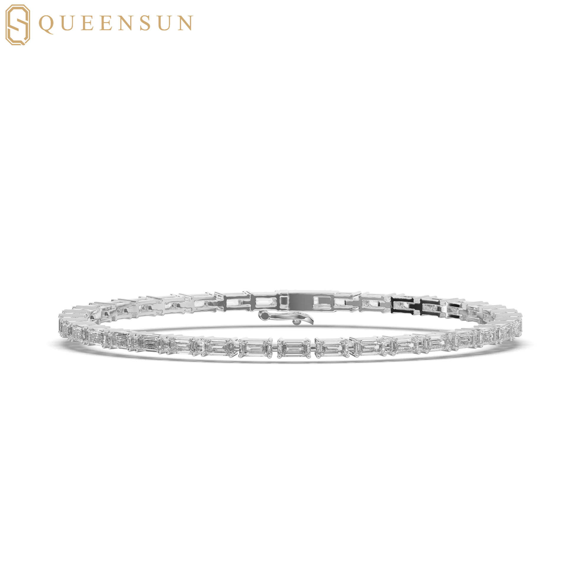 Queensun 18k gold Customized emerald tennis bracelet bracelet emerald diamond bracelet  bracelet for woman  jewelry gift钻石手链手镯珠宝手镯