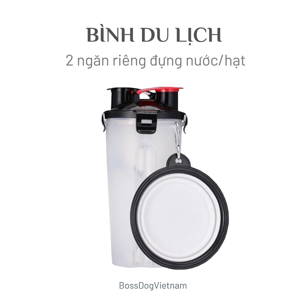 Bộ bình nước du lịch chó cưng - 2 ngăn riêng đựng Nước/Hạt | BossDog