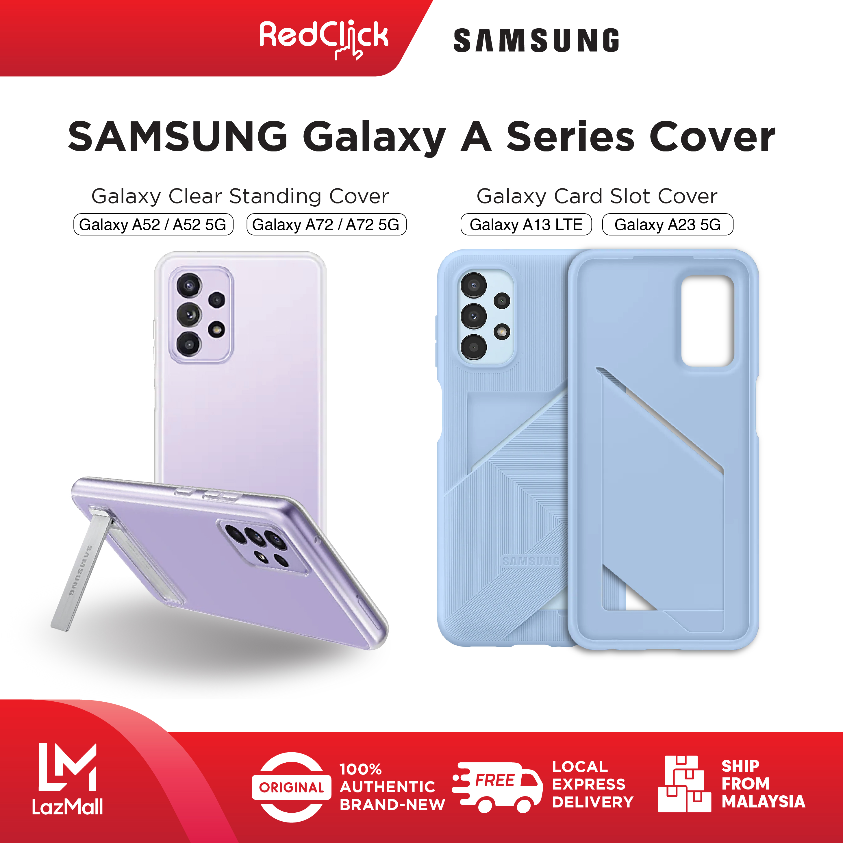 Samsung Galaxy A13 / A23 Card Slot Cover | A52 / A52s / A72 Transparent Clear Standing Back Case | A53 5G Protective Standing Case