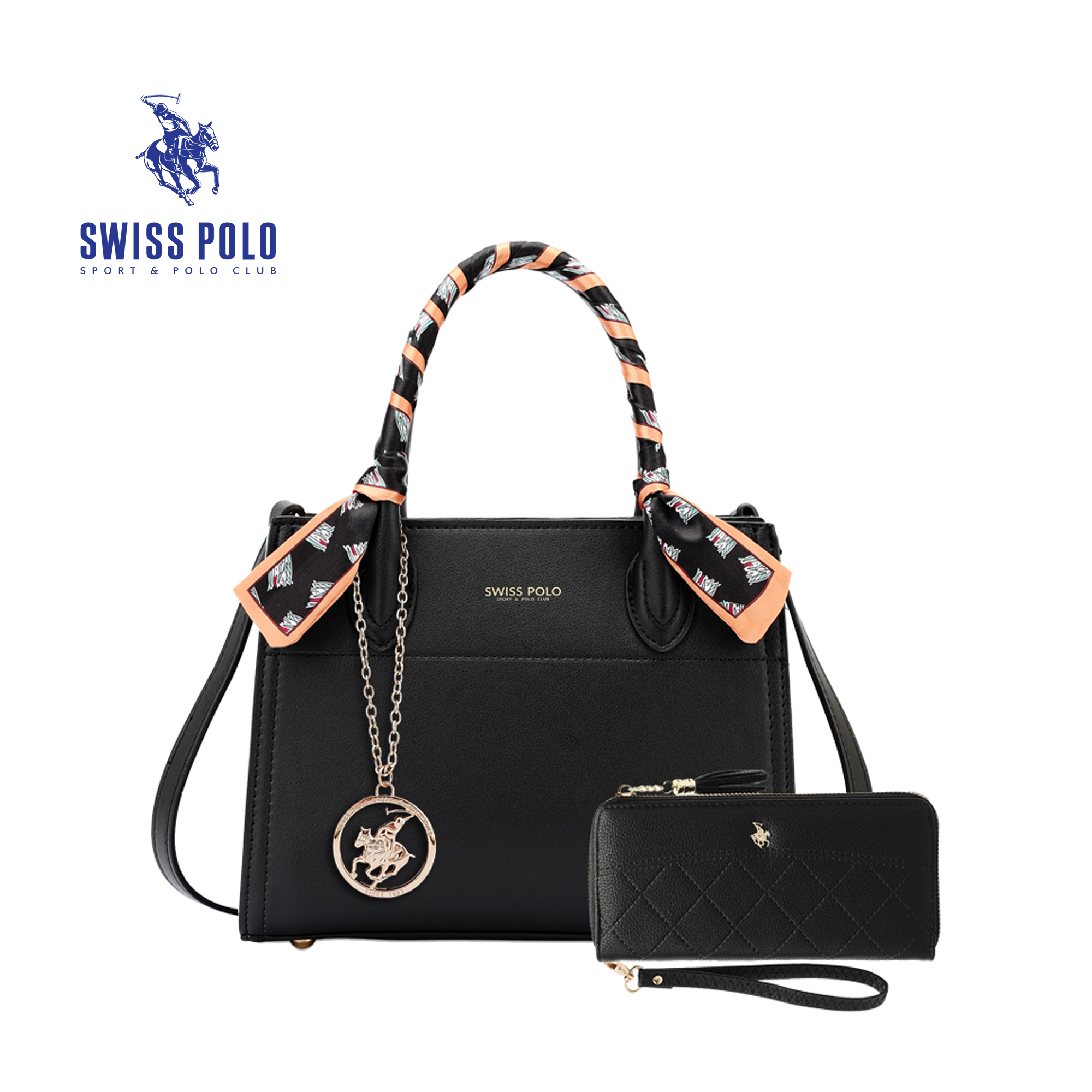 SWISS POLO 2 In 1 Ladies Top Handle Sling Bag With Long Purse HEB 2034-5 BLACK
