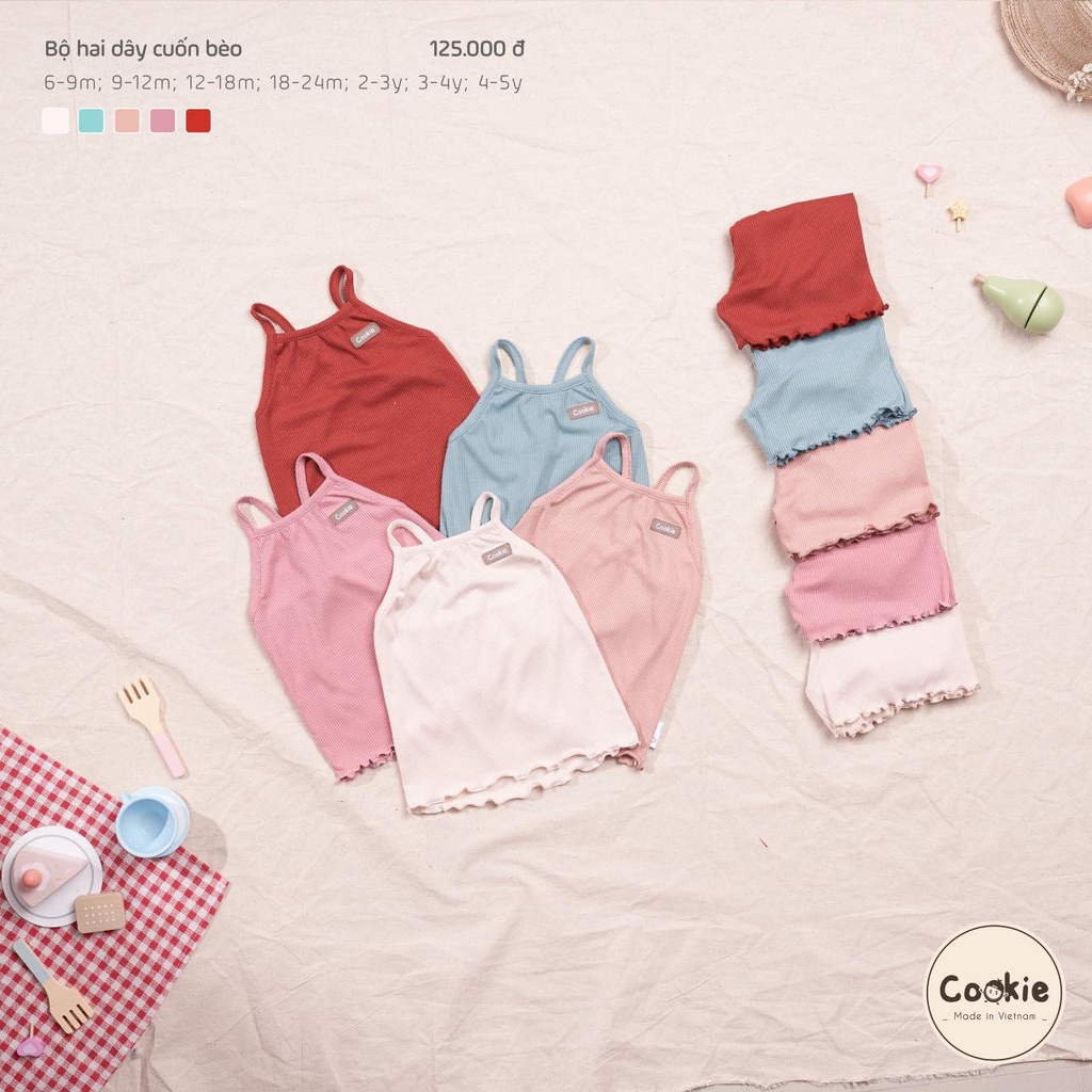 Bộ 2 dây bé gái vải tăm lạnh mềm mát- cookie, áo hai dây cho bé gái mặc hè thoáng mát