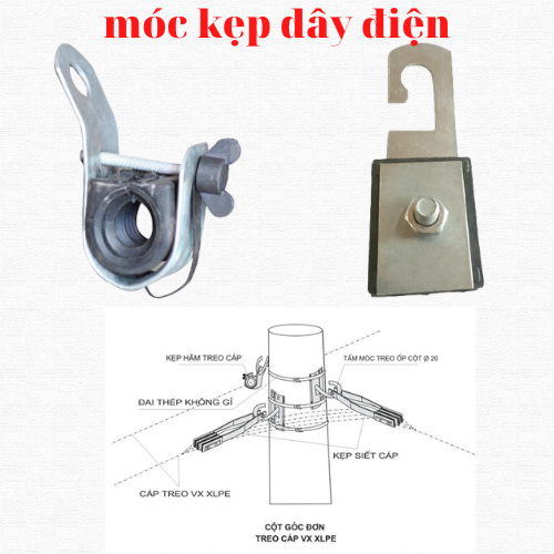 Kẹp giữ dây điện. các loại. móc kẹp dây cáp điện giúp cố định dây điện vào cột điện